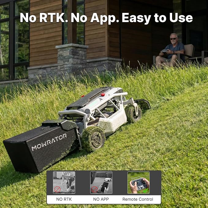 Mowrator S1 2WD 18Ah Remote Control Lawn Mower, 45% (24°) Slope, Spring to Fall Yard Care, with Leaf Shredding Vacuum, 21" Width, 1.8–4.6" Cutting Height, Up to 1.12 Acres