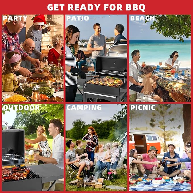 Kendane Charcoal Grill with Side Shelf, 353 Sq.Inch Cooking Area,Large Smoker Barbecue Grill with Warming Rack,Outdoor BBQ Grill with Charcoal Tray for Yard, Camping, Picnic