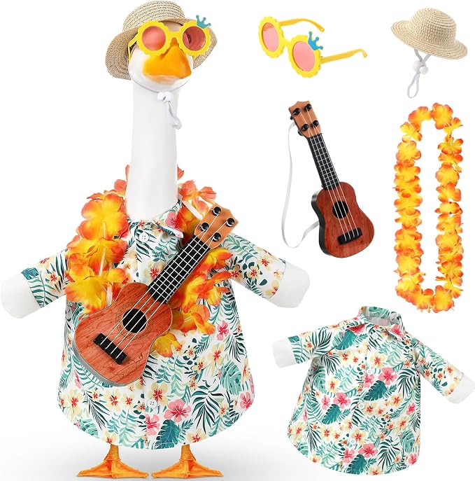 Bikini Porch Goose Outfits with Sunglasses and Swimming Tube for 23" Summer Goose Costume Garden Patio Statue Decor(Guitar)