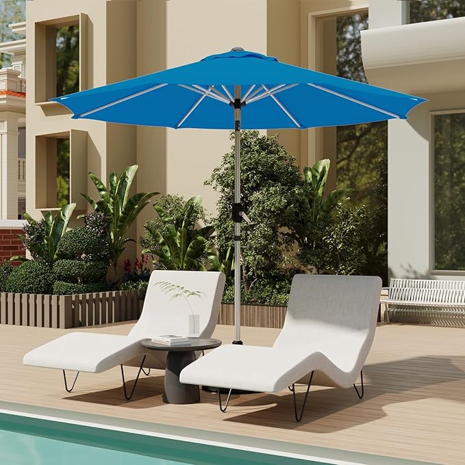 10FT Aluminum Outdoor Patio Umbrella, Fade-Resistant Market Umbrella with Push Button Tilt Function, 8 Sturdy All-Aluminum Ribs for Gardens, Patios, Backyards & Pools