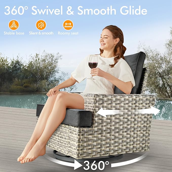 Patio Outdoor Furniture Set - All Weather Wicker Modular Sectional Sofa Couch,Patio Seating Outdoor Conversation Sets for Deck Yard Garden (Dark Grey, 8 Pcs w/Swivel Glider)