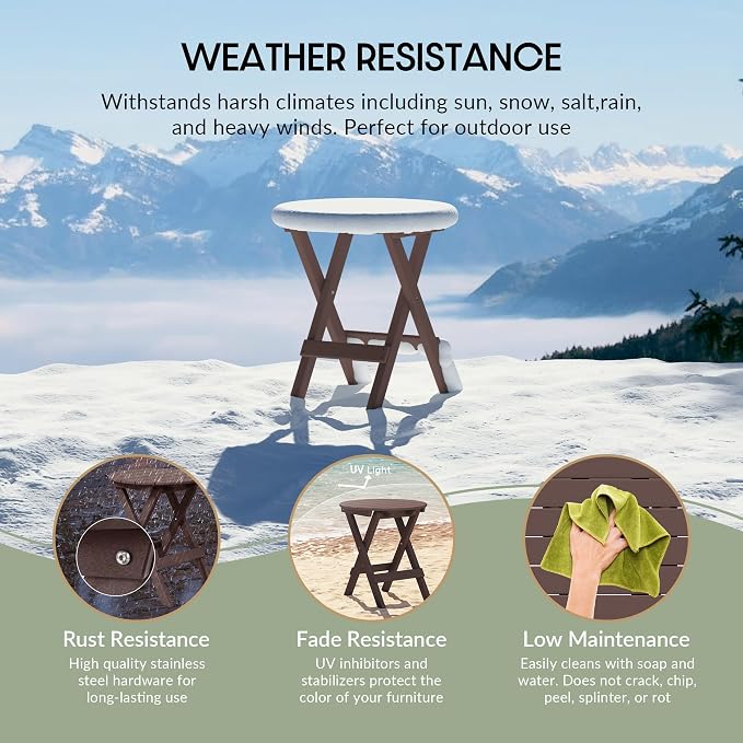 WestinTrends Malibu HDPE Outdoor 24.5 Inch Round Portable Folding Patio Dining Table, Dark Brown
