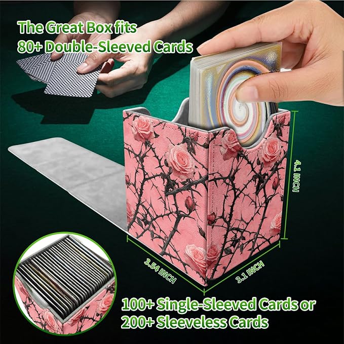 Pink Flower Tree Card Deck Box for MTG, Personalized Card Storage Case Fits 120+ Sleeved Cards, Premium Leather TCG Box with Strong Magnetic Closure for Magic, CCG, PTCG, Baseball Cards