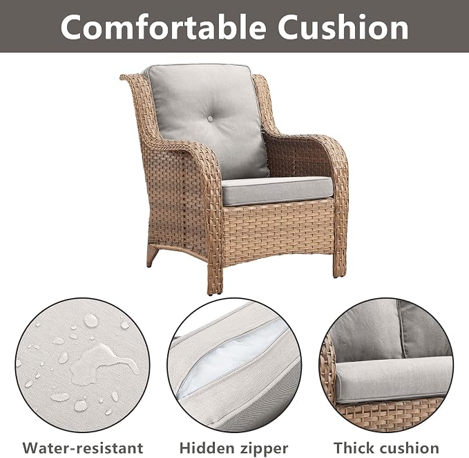 Rilyson Patio Furniture Chairs Outdoor Chair - 2 Piece Wicker Rattan Chairs Set with High Back and Deep Seating for Deck Porch Balcony Backyard Garden(Yellow/Beige)