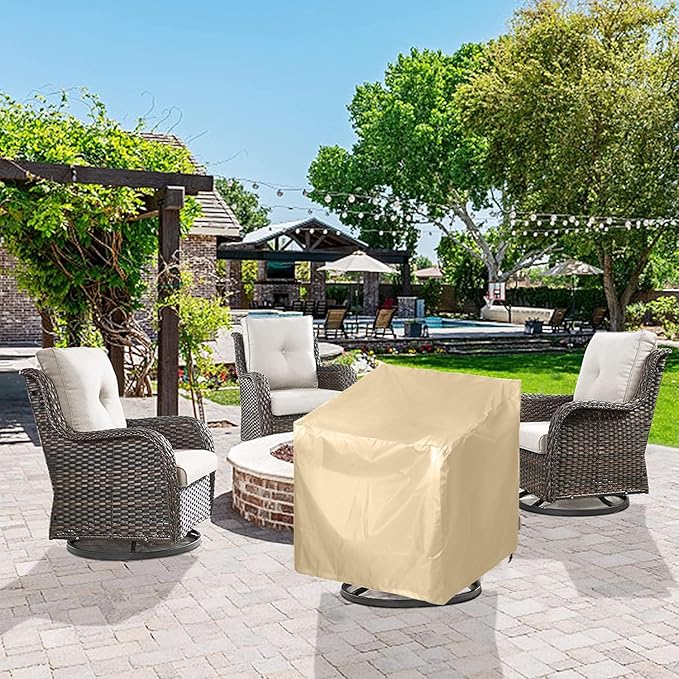 Patio Chair Covers 4 Pack, Outdoor Chair Covers Waterproof 600D Heavy Duty, All-Weather Patio Furniture Covers for Outdoor Swivel Chairs, Lawn Wicker Sofas & Rocking Chairs, Beige