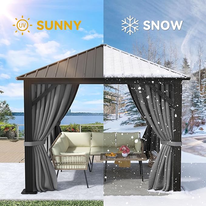 YITAHOME 10X10FT Metal Hardtop Gazebo Outdoor Patio Single Top Canopy Galvanized Iron Aluminum Column Garden Tent Curtains Netting for Backyards Decks Lawns,Gray