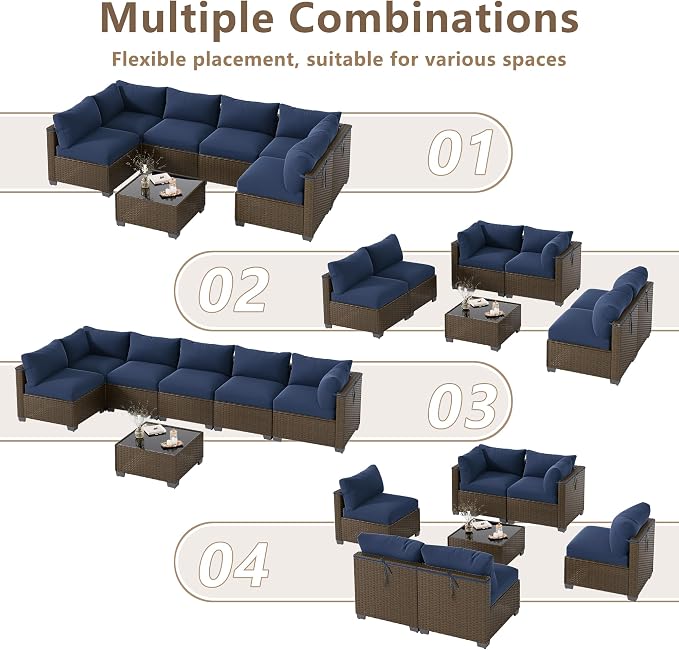 LOUVIXA 7 Piece Outdoor Patio Furniture Set, Outdoor Sectional Sofa, Wicker Rattan Patio Furniture, Patio Conversation Set with Coffee Table & Cushions