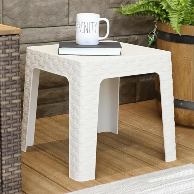 Sunnydaze Adirondack Small Outdoor Side Table for Balcony Essentials - Plastic Square End Table for Outside Patio - Set of 2 - White