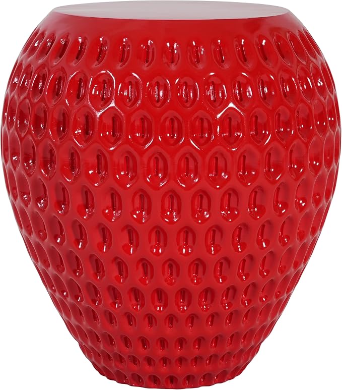 Christopher Knight Home Veygar MGO Outdoor Side Table with Flat Round Top, Lightweight Concrete Accent Table for Indoor/Outdoor Usage, Cute Strawberry-Inspired Small End Table, No Assembly, Red