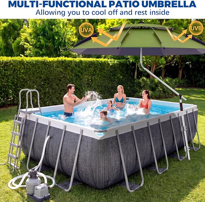 Thinkday Above Ground Pool Umbrellas Adjustable Outdoor Swimming Pool Umbrella for Patio Garden Standing Canopy Must Have Summer Accessories