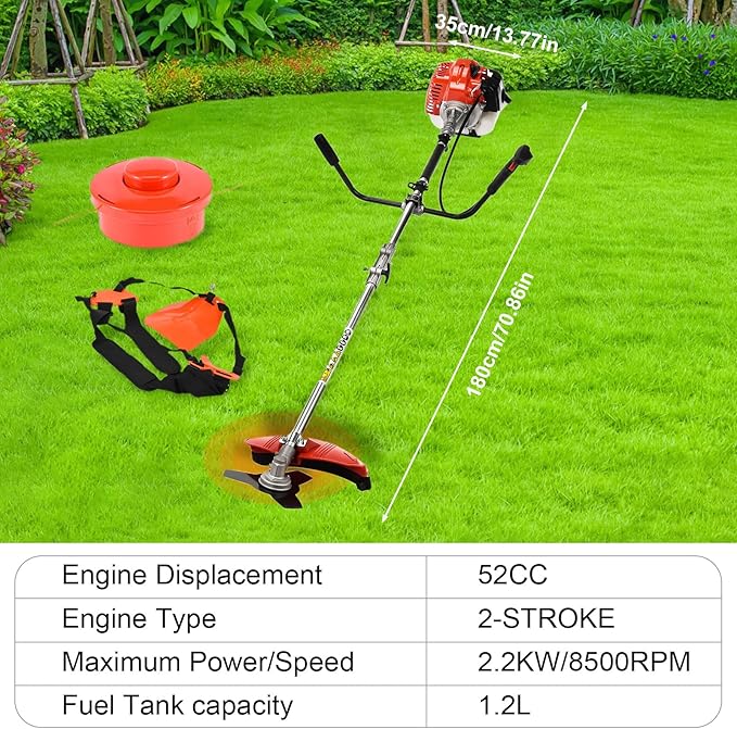 2 in 1 Gas Weed Eater, 52cc 2-Stroke Weed Eater Gas Powered, 2026 Upgraded Gas Weed Wacker with Extension Pole, 8500RPM Strong Power for Lawn Garden Yard (Red)