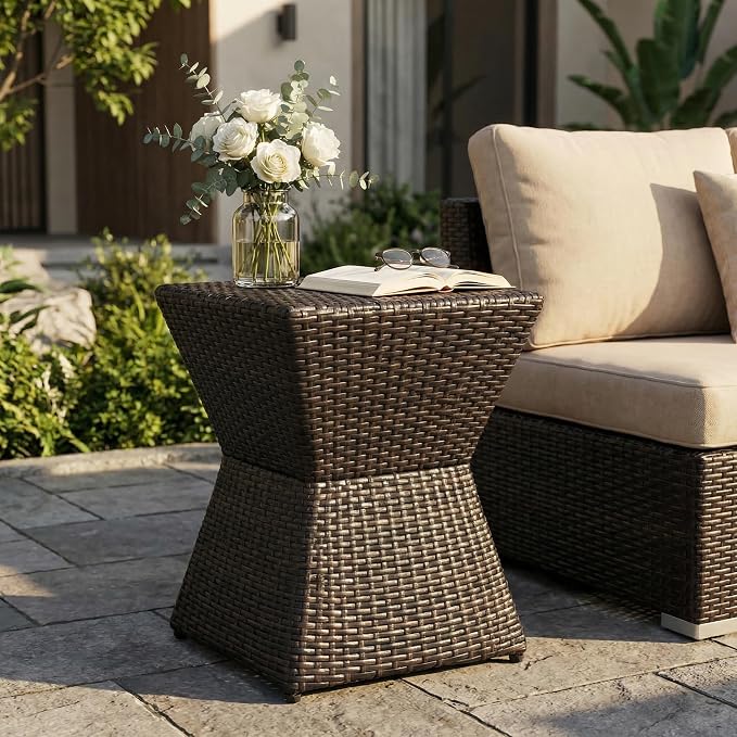 Outdoor Wicker End Table, Brown