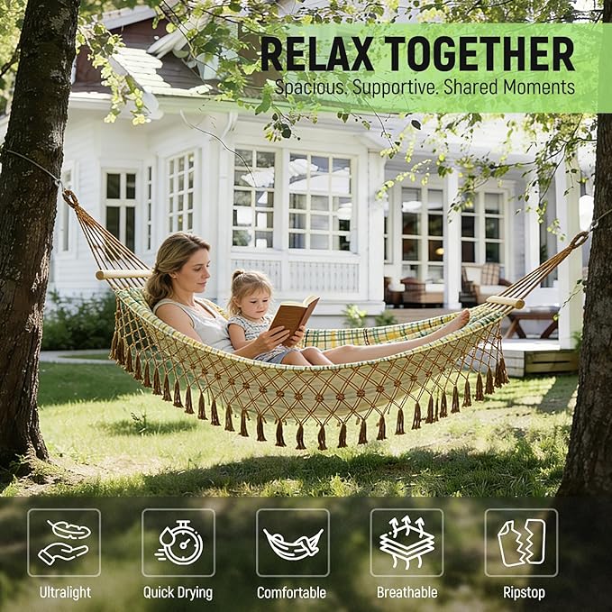 Portable Hammock, Bohemian Hammock,2person Hammock,for Suitable,Patio,Beach,Backyard,Garden,（Cyan 79 * 59
