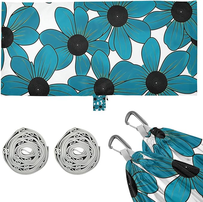 Black-Eyed Susan Simple Line Art Valentinesnes Cyan 330lb Capacity Hammocks Fabric Hammock for Outside Camping Essentials macas mexicanas de Patio para Adulto
