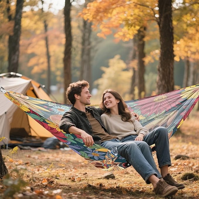 FRMG Giraffe Watercolor Camping Hammock 500 lbs Capacity Portable Hammocks with Tree Straps & Attached Carry Bag, Camping Essentials Gear A0900257a