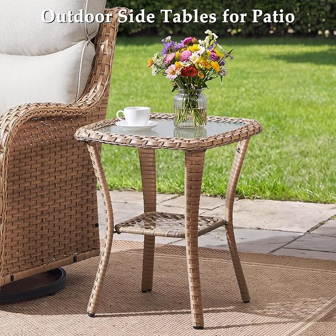 10-Piece Luxury Patio Furniture Set with 6-Inch Thick Cushions, High-Back Outdoor 4 Swivel Rocking Chairs with Wicker Side Table, All-Weather Conversation Set for Porch, Deck, Yard – Yellow/Beige