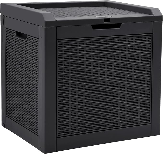YITAHOME 32 Gallon Rattan Deck Box, Indoor Outdoor Storage Box for Patio Furniture, Pool Accessories, Garden Tools, Sports Equipment, Waterproof Resin & 30 Gallon Deck Box, Outdoor Storage Box