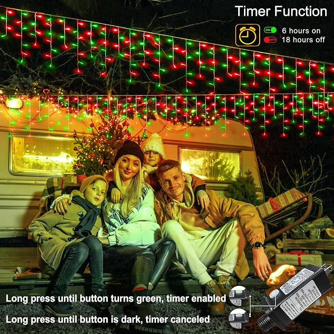 Red and Green Christmas Lights Outdoor Icicle Lights for Outside 66ft 640L | Clear Wire Connectable Twinkle String Lights 8 Modes Timer Waterproof for House Window Party Tree Holiday Patio Home Decor