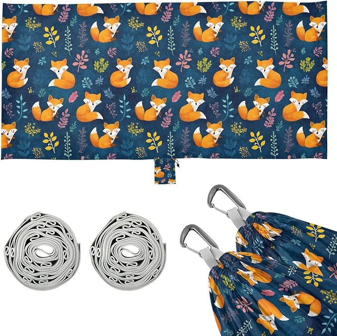 Camping Hammock Outdoor Hammocks for Outside Orange Fox Cute Beach Trees Portable Lightweight with Pockets Tree Straps Indoor