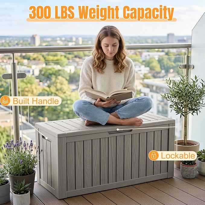 Outdoor Storage Box,140 Gallon Resin Deck Box,Waterproof & UV Resistant Lockable Package Delivery Bin,Toy Cabinet for Indoor & Outdoor