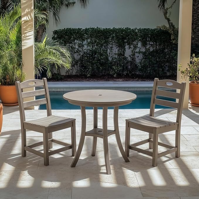 3-Pcs Outdoor Patio Dining Table Set of 3, Outdoor Patio Round 29.72'' Dining Table Bistro Set and Armless Chair for Garden Backyard, HDPE Material & 1.96'' Umbrella Hole, Antique Brown