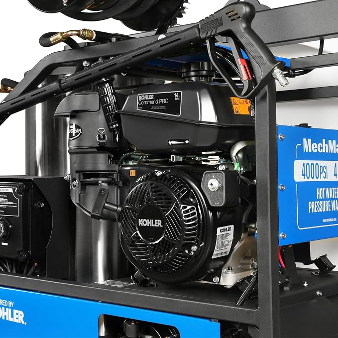 MechMaxx 4000 PSI 4 GPM Kohler E-Start Engine Hot Water Pressure Washer Skid Mounted with 245 Gal Tank, Model HPW40KBT