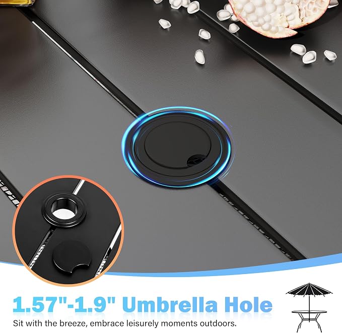 47.2 Inch Round Patio Table for 4 with Adjustable Umbrella Hole, Rust-Resistant Metal Frame, Outdoor Dining Table All-Weather for Backyard, Garden, Lawn, Poolside, and Outdoor Café Use – Black