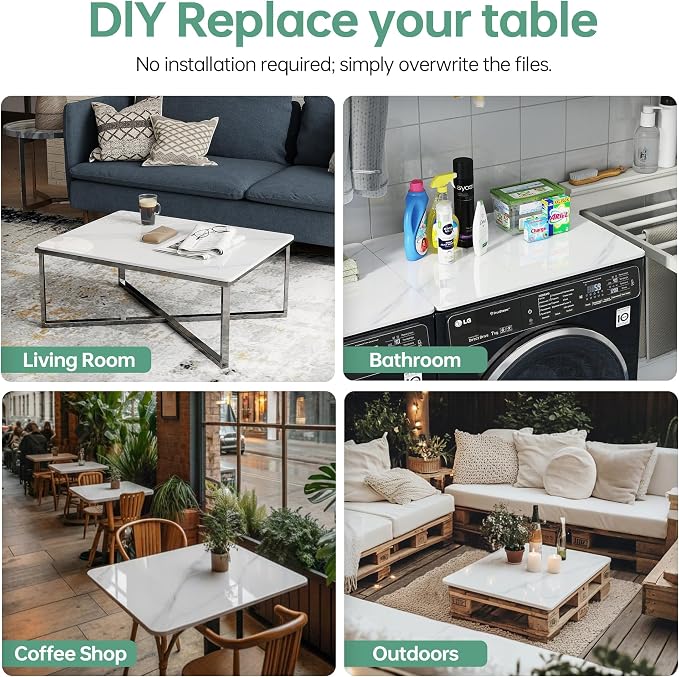 Rectangle Table Top,31.5 ” x 23.6 ” White Sintered Stone Tabletop, DIY Replacement & Cover Marble Desktop, Scratch & Wear Resistant, Easy to Clean, Suitable for Indoor & Outdoor