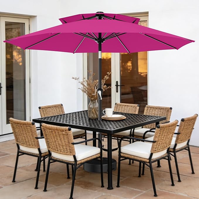 AreShark 10ft 2 Tiers Patio Umbrella - Outdoor Umbrella Waterproof UV Protection, Market Table Umbrella w/Push Button Tilt&Crank for Pool, Porch, Garden(Rose Pink)