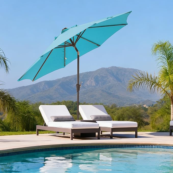 9FT Solar-Powered LED Patio Umbrella with Tilt Crank,Outdoor Market Umbrella with 32 Lights,Sunshade for Deck, Garden and Pool