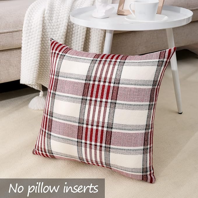 Red Plaid Merry Chirstmas Holiday Large Throw Pillow Covers 22x22 Set of 2 | Red Plaid Merry Chirstmas Holiday Large Throw Pillow Covers 22x22 Set of 2