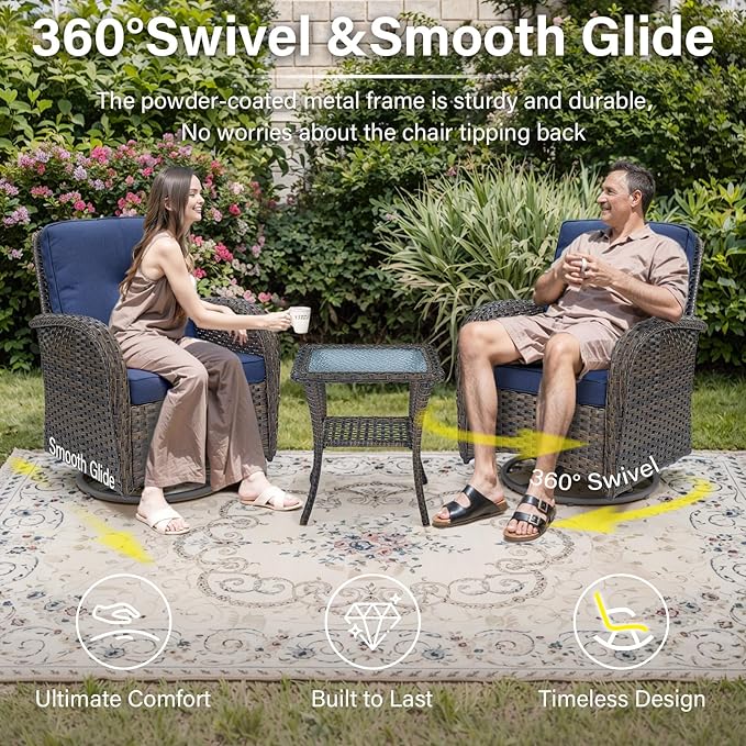Belord 8 Piece Patio Furniture Set with 43" Fire Pit Table - Wicker Patio Conversation Set with Swivel Rocker Chairs and Sofa for Deck Outside Backyard Brown