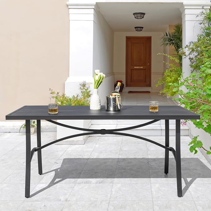 NUU GARDEN 63" x 36" Patio Table for 6 People, Outdoor Patio Dining Table with 1.60" Umbrella Hole, Aluminum Tabletop and Sturdy Frame Perfect for Lawn Backyard Garden, Black