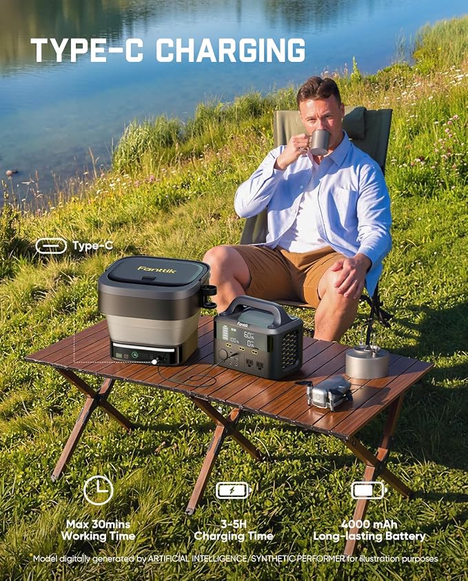 Fanttik NB10 Fold Cordless Electric Pressure Washer, Foldable Sprayer Washer w/3.2gal Tank, HD LED Display, 5-in-1 Nozzle, Max 220PSI, Type-C Charging, for Light Cleaning in Patio, Bicycles & Camping
