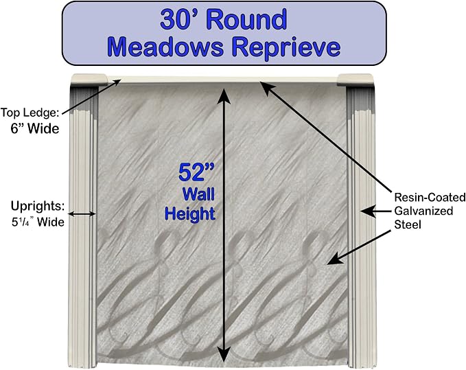 Meadows 30 ft Round Above Ground Swimming Pool Kit | 52 Inch Steel Walls | Bundle Includes: 25 Gauge Liner, A-Frame Ladder, Sand Filter System with Pump & Skimmer