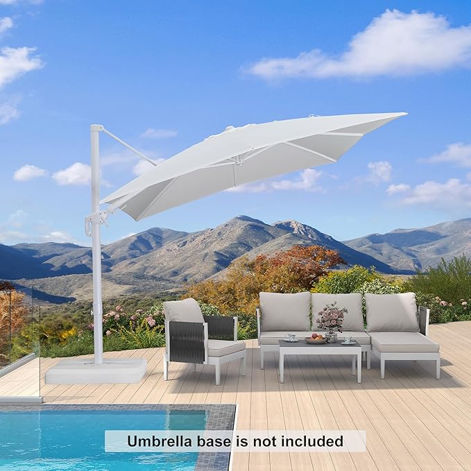 PURPLE LEAF 9' X 12' Right-left Tilt Patio Umbrella Swivel White Cantilever Umbrella with Tilt Aluminum Outdoor Umbrella with 360° Rotation for Deck Pool Garden, White