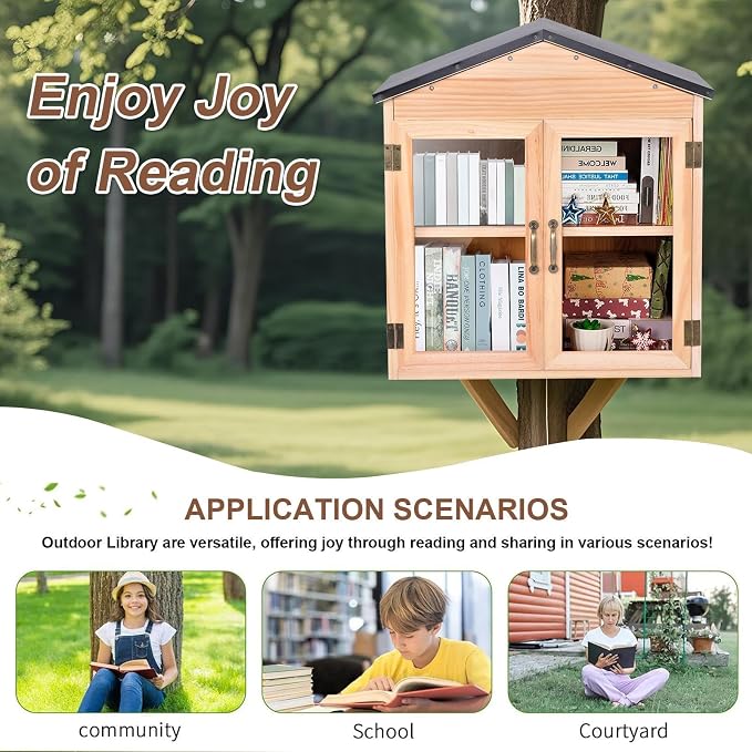 Outdoor Library Book Box - Outdoor Wood Cabinet Library Boxes,Literature Exchange Kit Outside Book Storage for Public Spaces Schools Community Neighborhood