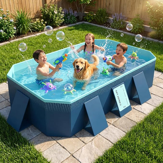 113" Foldable Pool for Adults & Kids, Large Capacity Non Inflatable Pool, Portable Hard-Side Foldable Swimming Pool, Above Ground Pool for Indoor Outdoor Backyard, Patio (Geranium Blue)