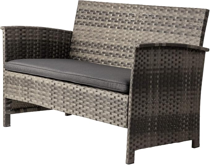 Balkene Home 63177 Patio Sense Jareth All Wicker Wicker Conversation Sofa, Two Armchairs & Table Cushions Included for Outdoor Patio Lawn Porch Outdoor - Storm Gray Finish - Set of 4 Pieces