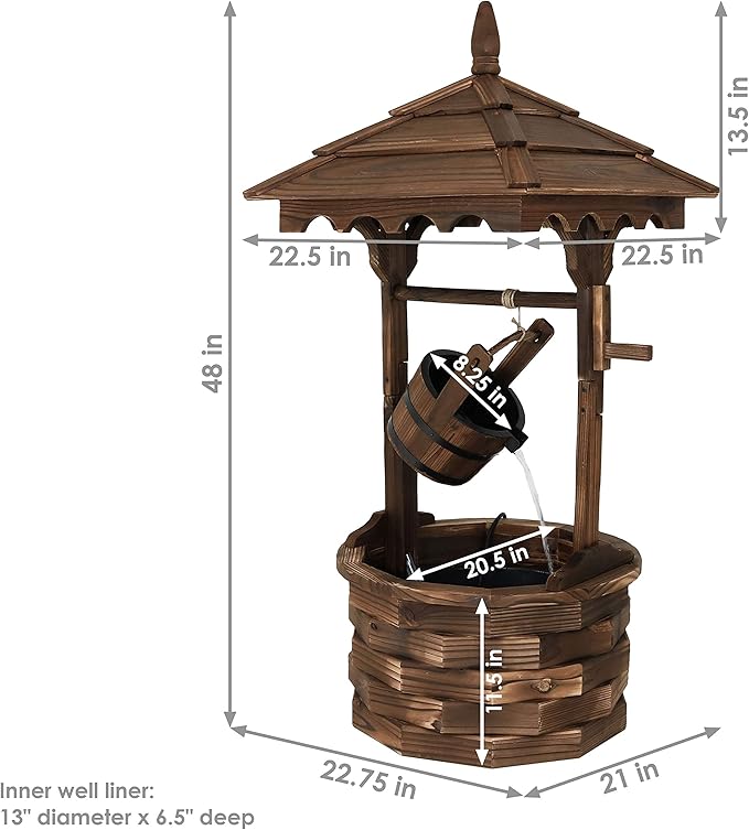 Sunnydaze Electric Water Fountain - Outdoor 48-Inch Old-Fashioned Wooden Wishing Well Garden Fountain - for Garden, Patio, Decks