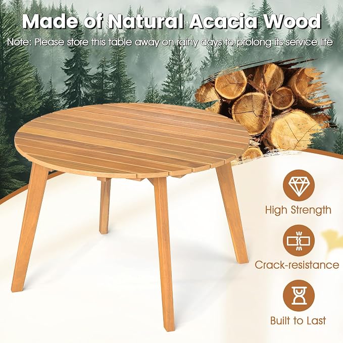 HAPPYGRILL Acacia Wood Patio Bistro Side Table, Outdoor Round End Table with Slatted Tabletop, for Backyard Poolside Garden, 24.5 Inch (2)