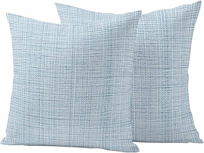 Outdoor Waterproof Throw Pillow Covers Set of 2 Blue Linen Texture Pillowcases 26x26 Inches Solid Color Decorative Pillows Cushion Case Patio Pillows for Couch Bed Chair Garden