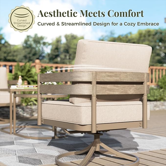 MIXPATIO 5-Piece Patio Outdoor Conversation Furniture Set with 2 Swivel Chairs, Steel Modern Outdoor Patio Conversation Sets with Thick Cushions for Porch, Balcony, Backyard - Beige