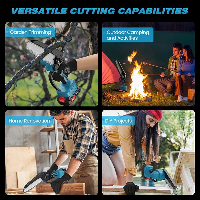 6-Inch Electric Chainsaw Cordless, Brushless Portable Handheld Small Chain Saw with 2 Batteries, for Wood Cutting/TreeTrimming/Courtyard