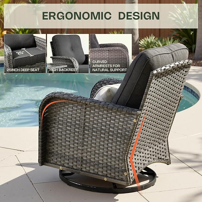 5-Piece Patio Furniture Set, Outdoor Wicker Furniture with Coffee Table, High Back Swivel Rocker Patio Chairs, Modern Rattan Outdoor Chairs Conversation Set for Porch, Balcony, Garden, Black