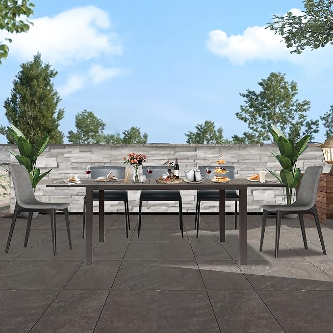 Domi Expandable Outdoor Dining Table for 6-8, Aluminum Patio Dining Table 59'' -89'', Rectangular Extendable Dining Table for Garden, Backyard, Porch