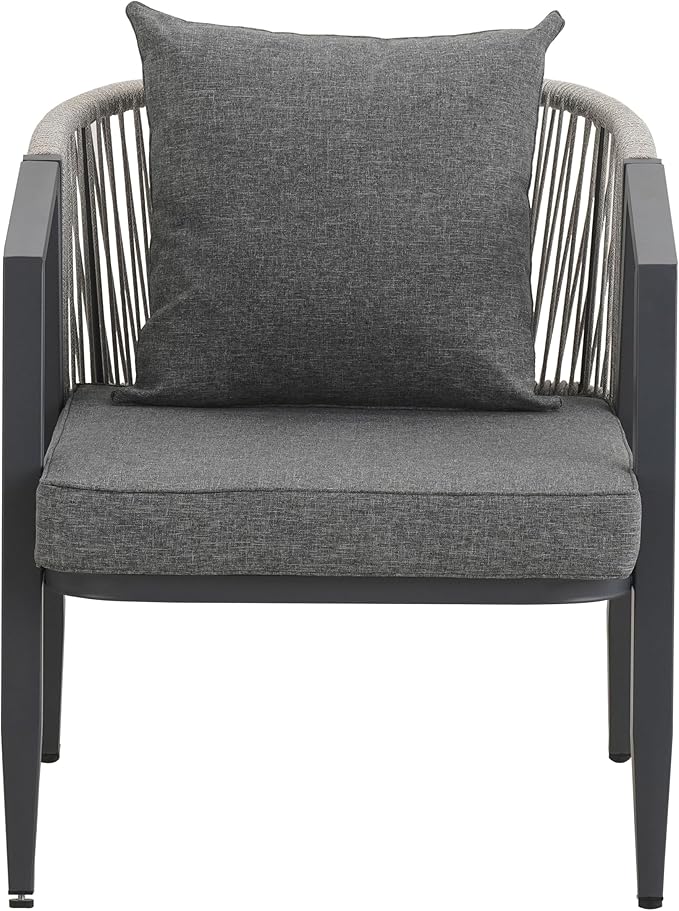 GDFStudio Aoxwe 4 Piece Outdoor Conversation Set, Rope Woven Club Chairs, Woven Open Back Loveseat, Slats Panel Design Coffee Table, Iron Frame Sectional Conversation Set for Poolside, Gray