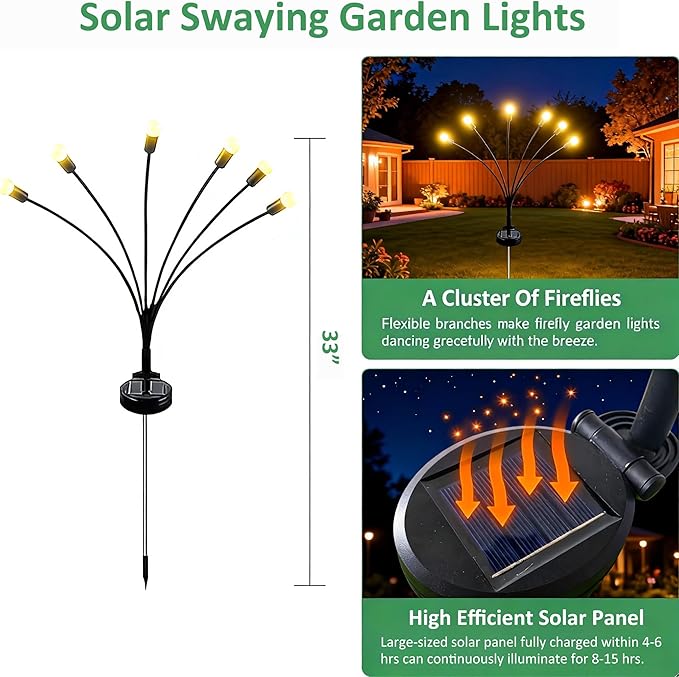 Solar Garden Lights Outdoor, 4Pack Firefly Garden Lights, Outdoor Decorations for Yard Patio Pathway, Gift for Mom