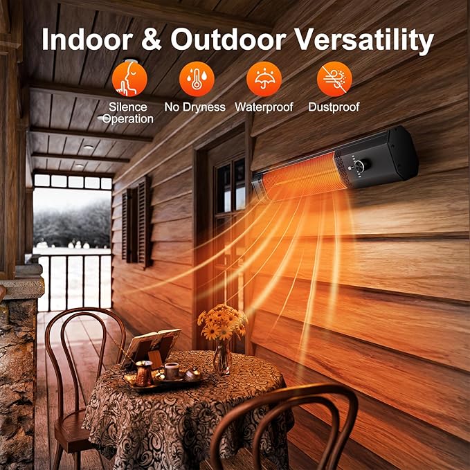 Outdoor Heater, 1s Heating Electric Patio Heater with Remote, 9 Heat Levels, 9H Timers, Overheating Protection, Waterproof, Carbon Infrared Heaters for Restaurant, Garage, Deck, Backyard, Black