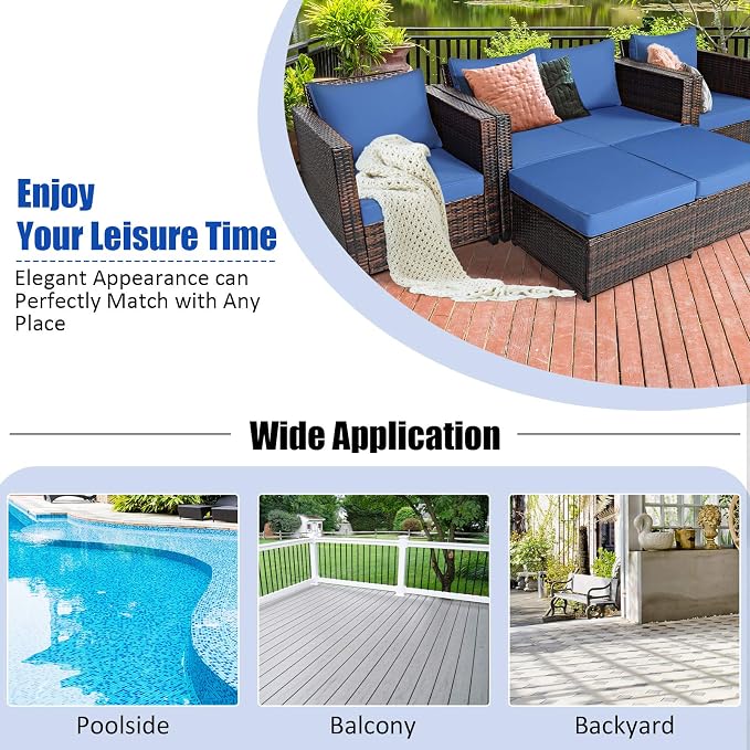 Tangkula 5 Pieces Patio Wicker Furniture Set, Outdoor Rattan Sofa Set with Removable Cushions, Loveseat with 2 Single Sofas & 2 Ottoman, Sectional Sunbed Conversation Set for Yard, Garden, Poolside